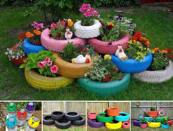 ideas for using tires in the garden 10