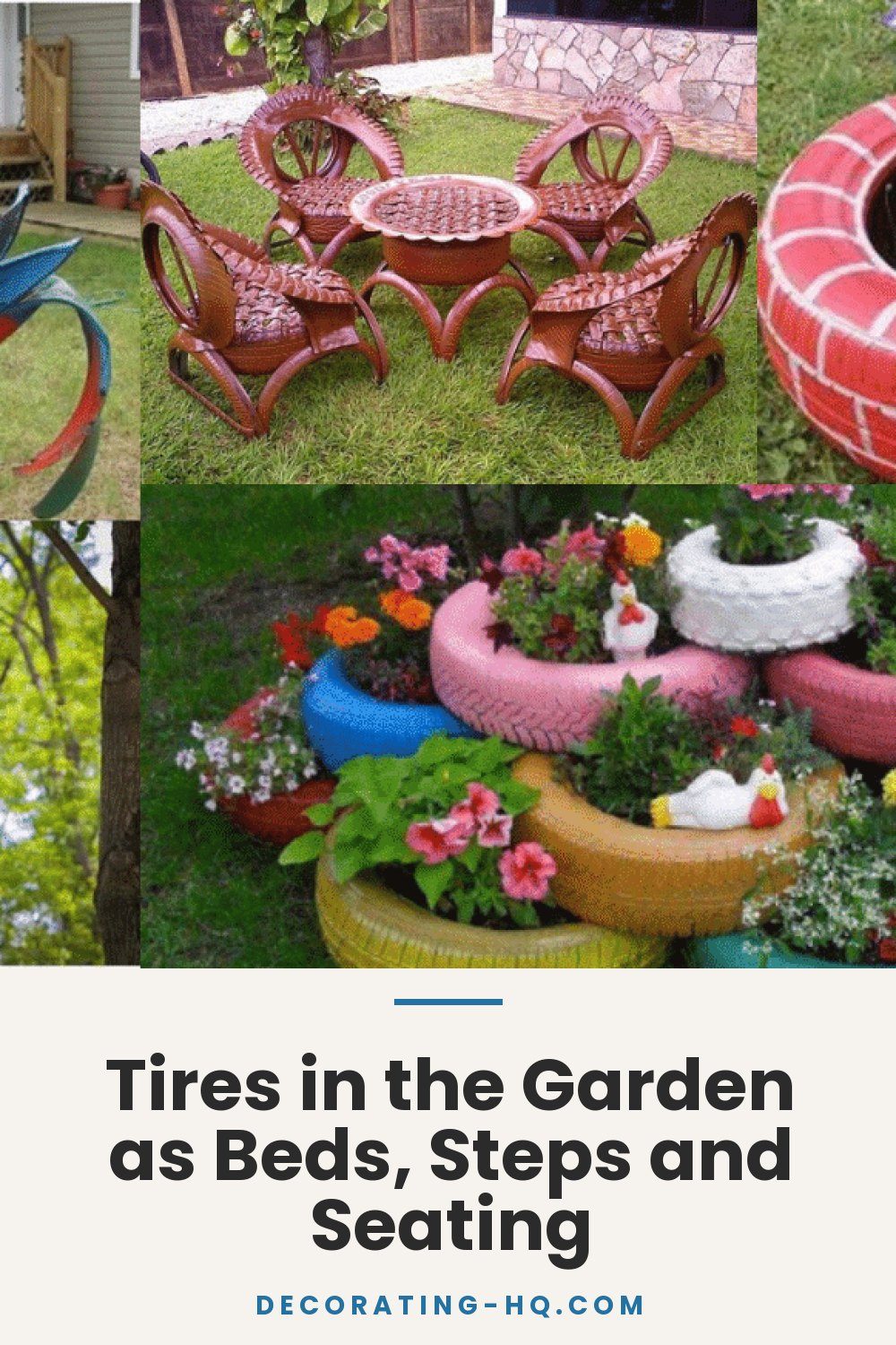 Tires in the Garden as Beds, Steps and Seating
