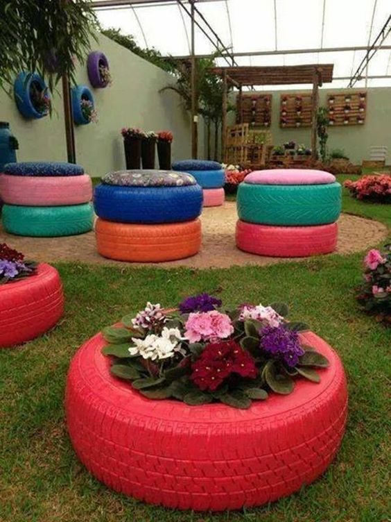 ideas for using tires in the garden 6