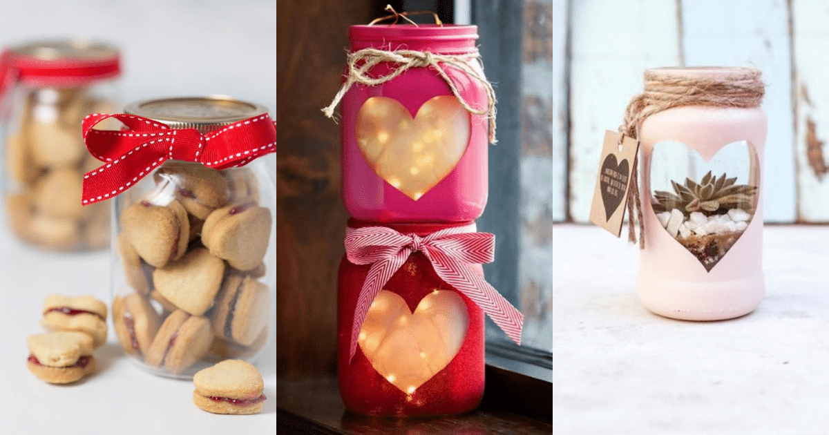 jars decorated for valentines day