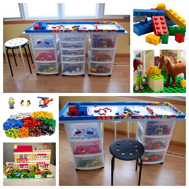 plastic lego table with storage