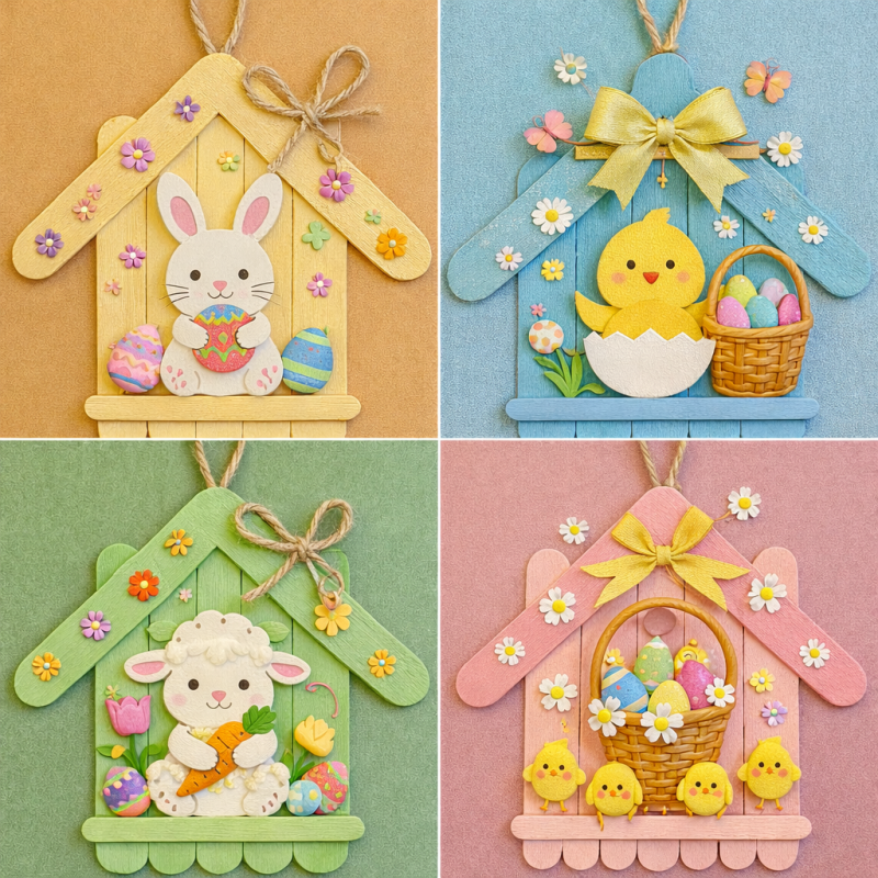 Handcrafted Little Houses with Popsicles for Easter: Springtime Magic little houses with popsicles for easter 4