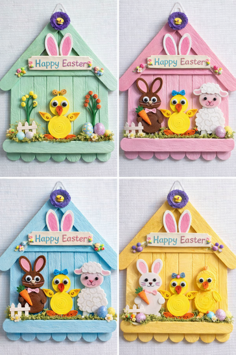 Handcrafted Little Houses with Popsicles for Easter: Springtime Magic little houses with popsicles for easter 6