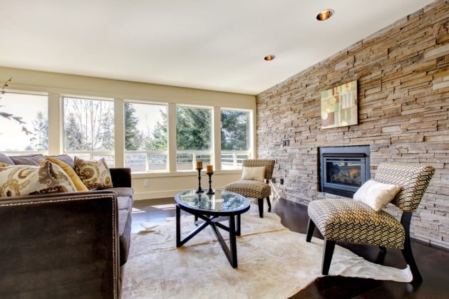 15+ Amazing Living Room Interiors With Stone Walls