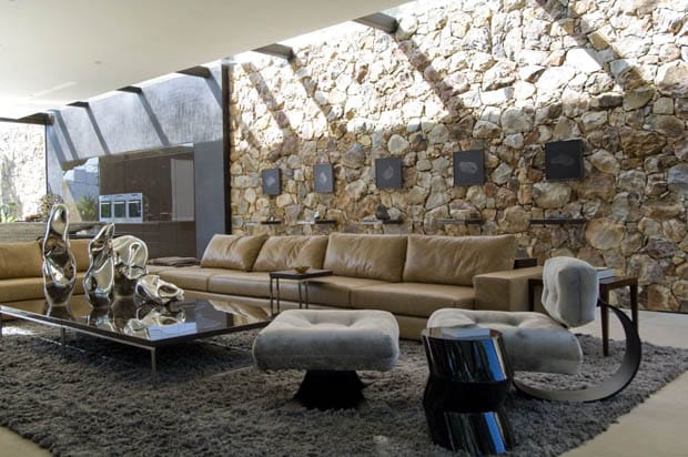 15+ Amazing Living Room Interiors With Stone Walls