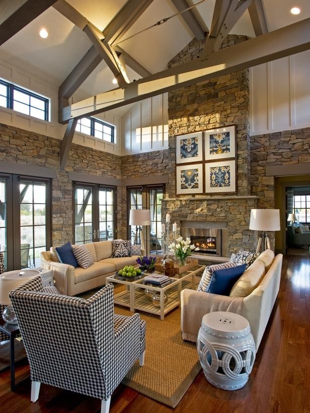 15+ Amazing Living Room Interiors With Stone Walls