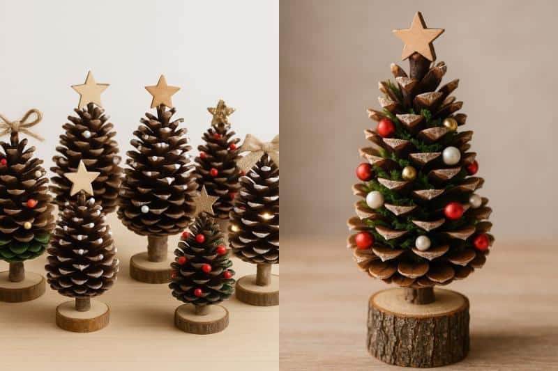 mini christmas tree made of pinecones