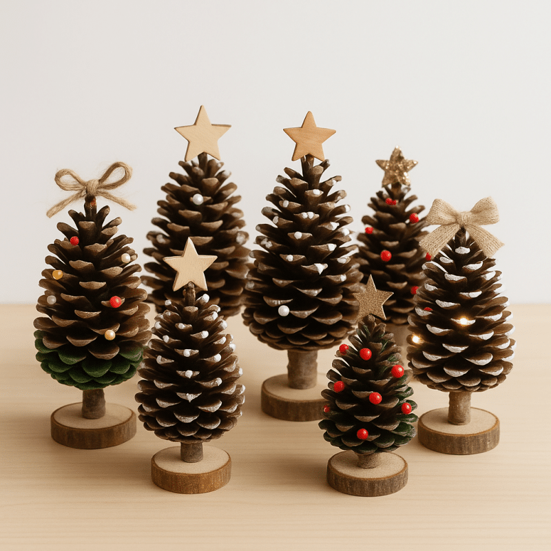 mini christmas tree made of pinecones