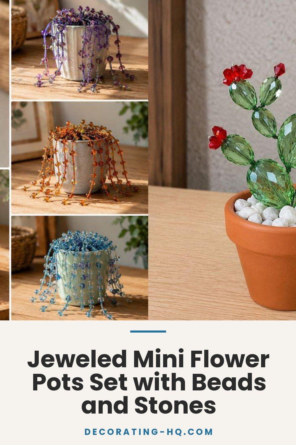 Jeweled Mini Flower Pots Set with Beads and Stones