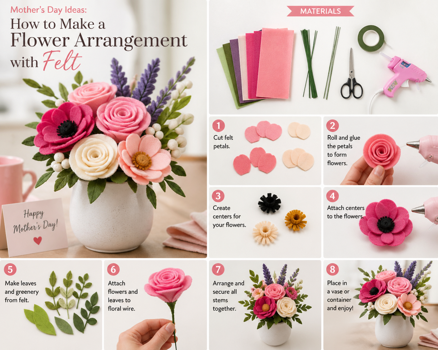 Mother’s Day Ideas: How to Make a Flower Arrangement with Felt Mother’s Day Ideas: How to Make a Flower Arrangement with Felt mothers day ideas how to make a flower arrangement with felt 5