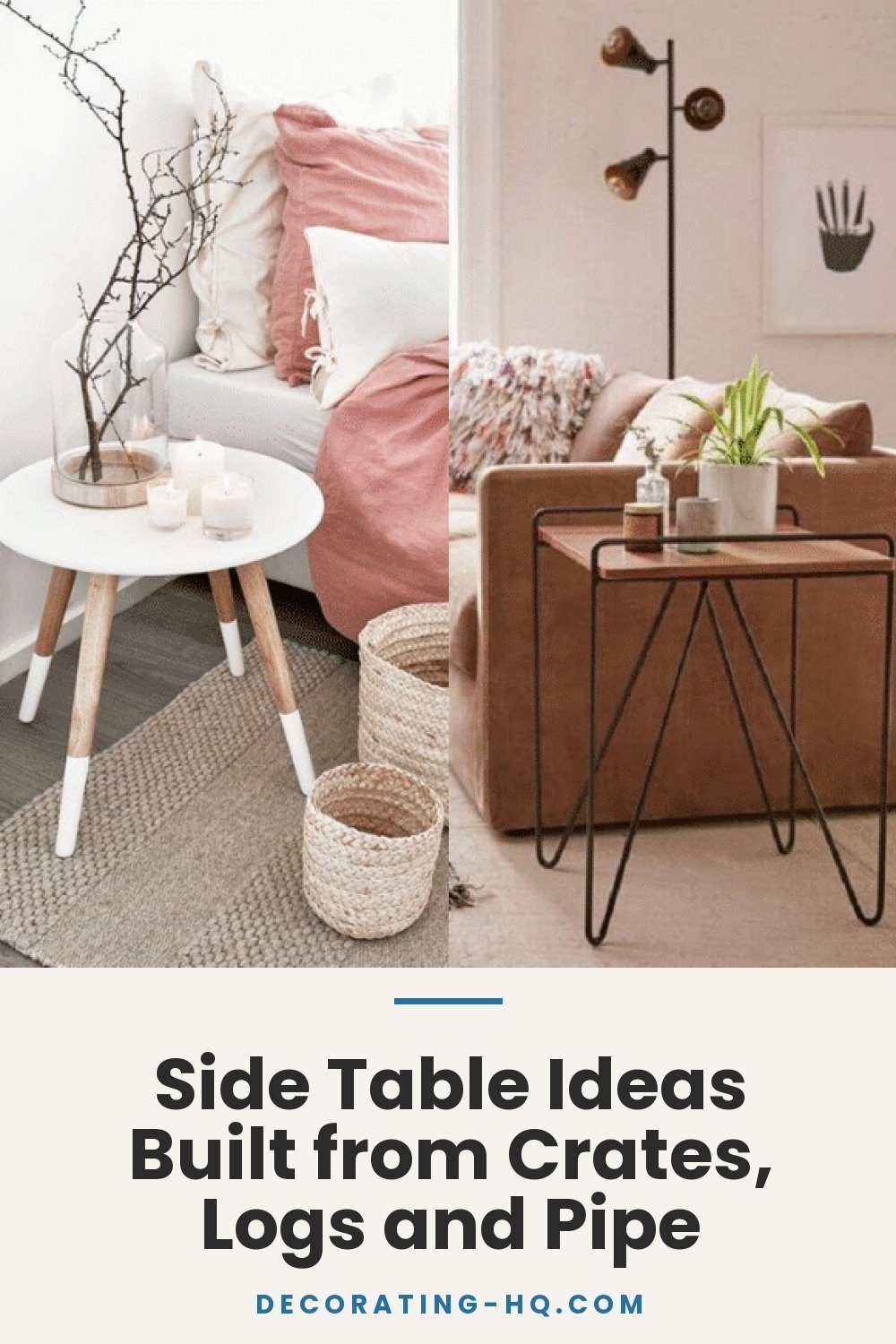 Side Table Ideas Built from Crates, Logs and Pipe