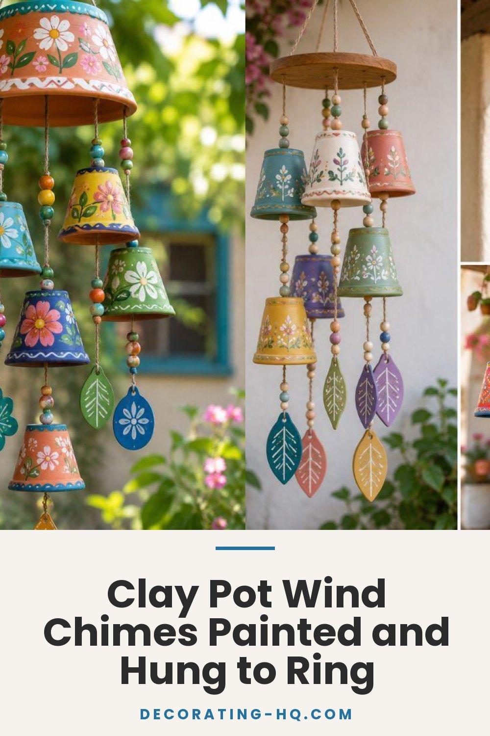 Clay Pot Wind Chimes Painted and Hung to Ring