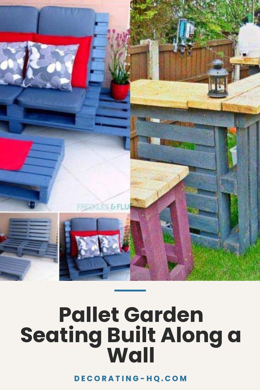 Pallet Garden Seating Built Along a Wall