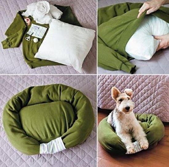 pet bed from old shirt