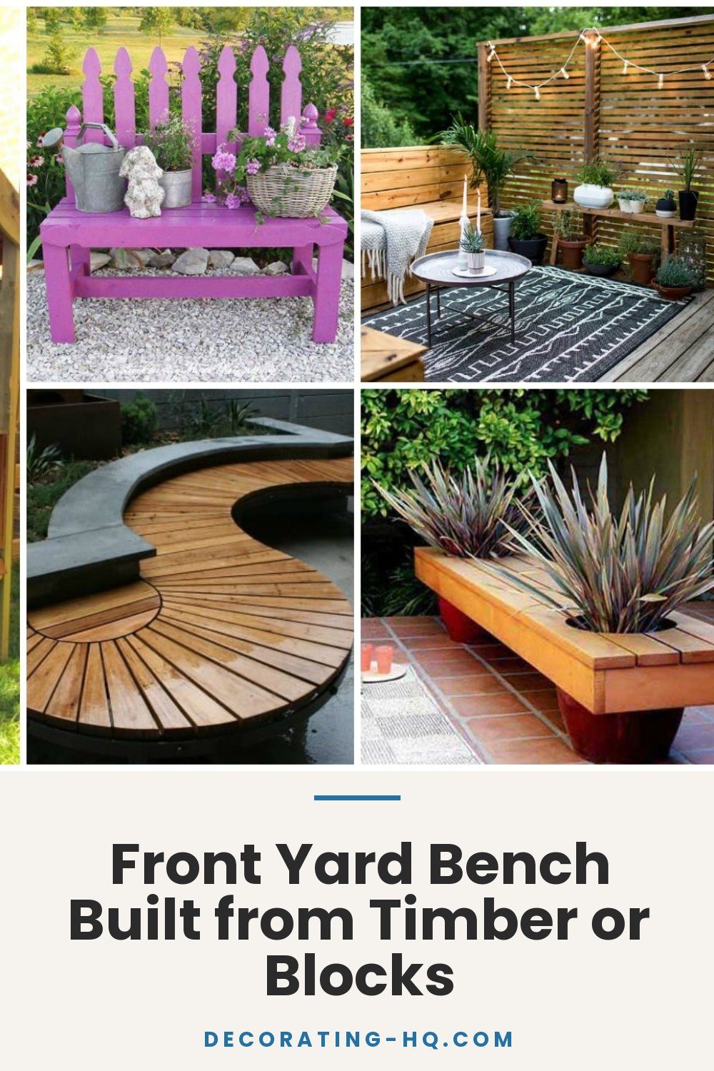 Front Yard Bench Built from Timber or Blocks