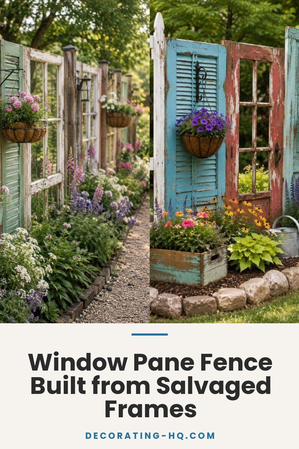 Window Pane Fence Built from Salvaged Frames