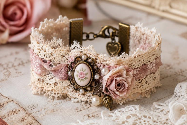 Romantic Vintage Bracelets Made of Fabric and Lace Charm Romantic Vintage Bracelets Made of Fabric and Lace Charm romantic vintage bracelets made of fabric and lace 1