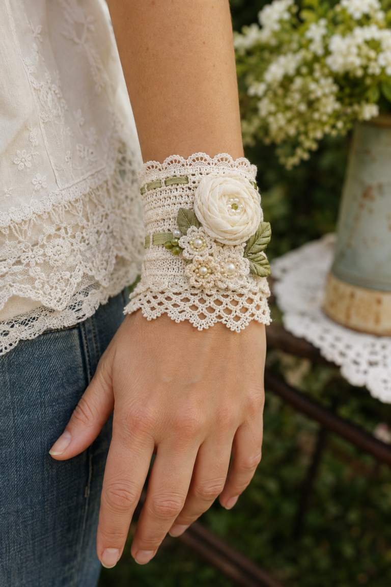 Romantic Vintage Bracelets Made of Fabric and Lace Charm Romantic Vintage Bracelets Made of Fabric and Lace Charm romantic vintage bracelets made of fabric and lace 3