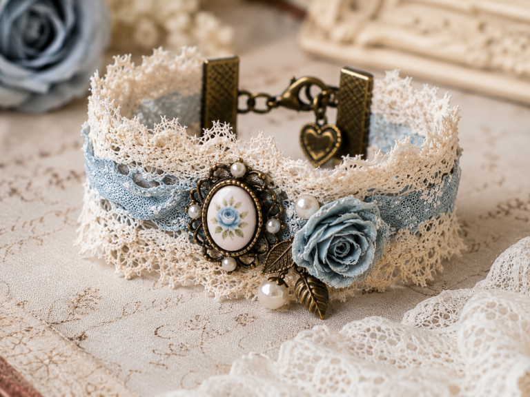 Romantic Vintage Bracelets Made of Fabric and Lace Charm Romantic Vintage Bracelets Made of Fabric and Lace Charm romantic vintage bracelets made of fabric and lace 4