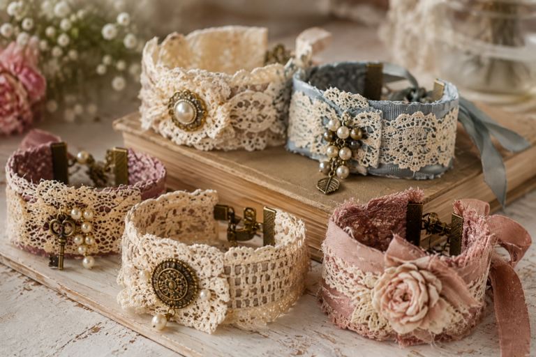 Romantic Vintage Bracelets Made of Fabric and Lace Charm Romantic Vintage Bracelets Made of Fabric and Lace Charm romantic vintage bracelets made of fabric and lace 6