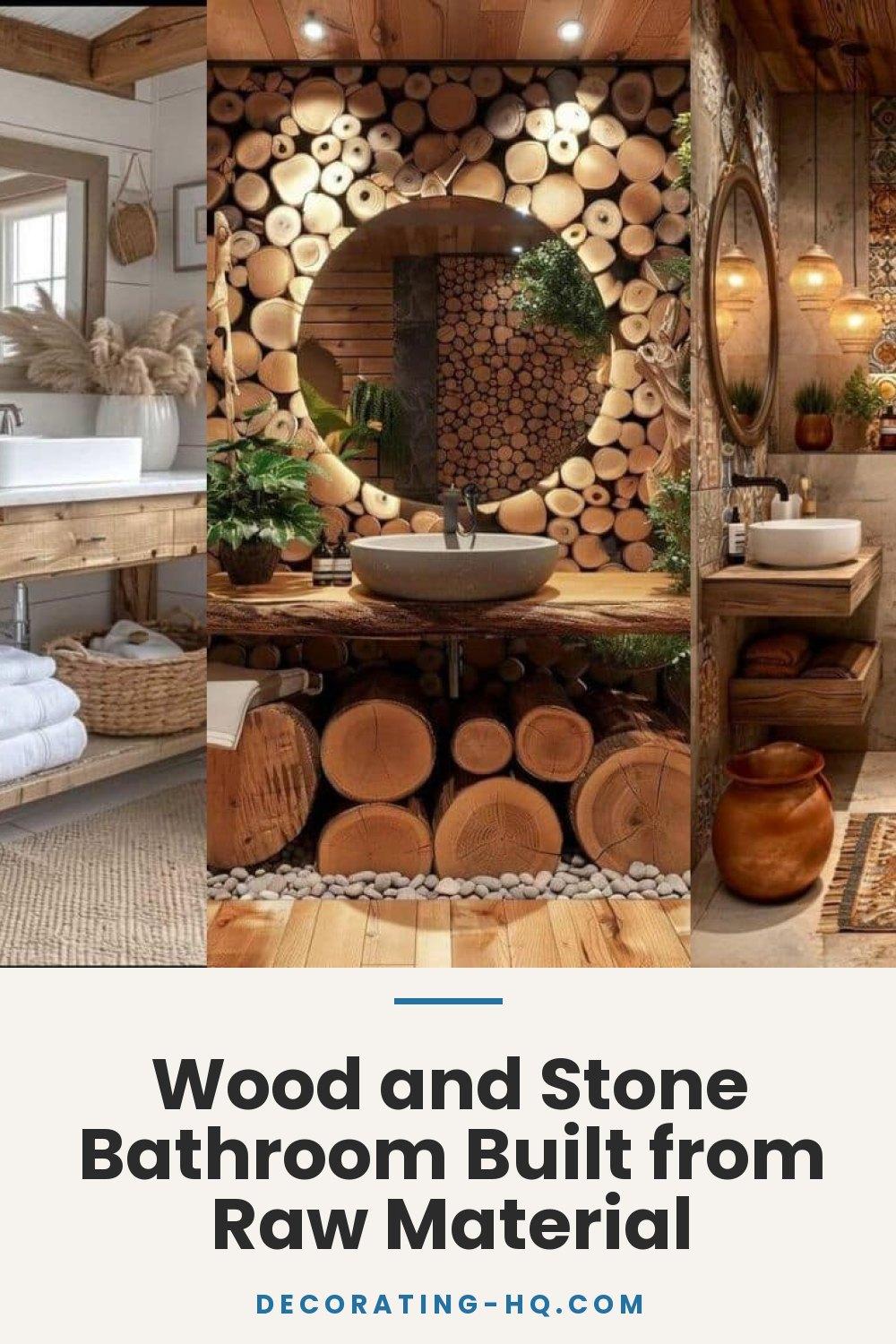 Wood and Stone Bathroom Built from Raw Material