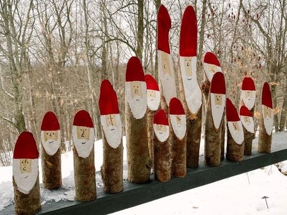 santa claus made from tree trunks