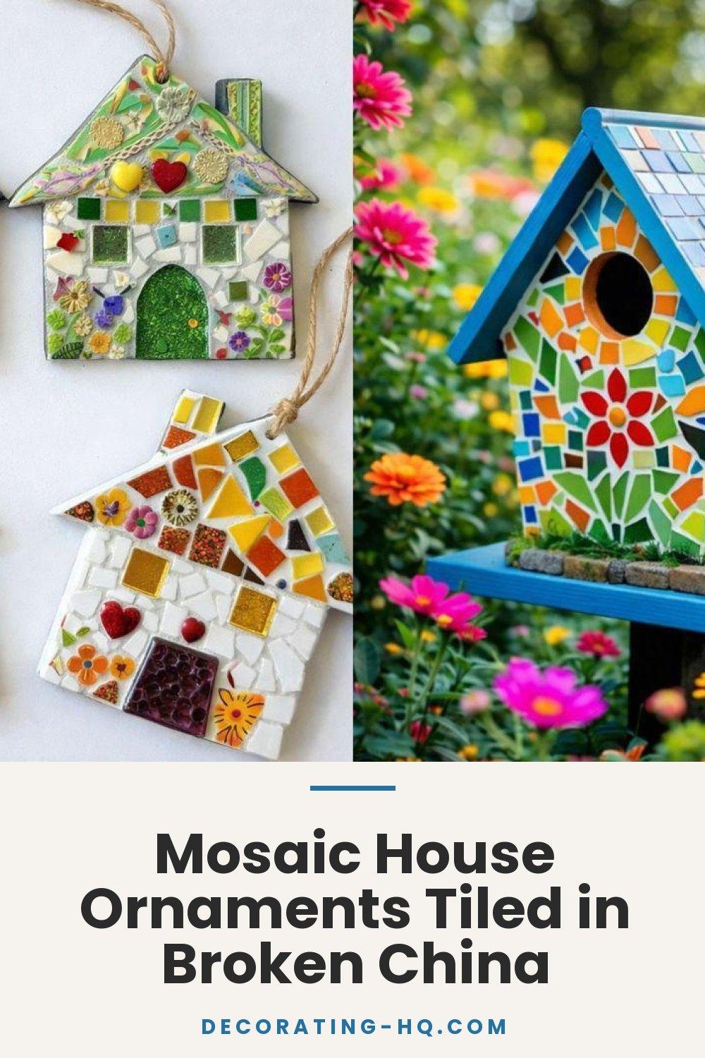 Mosaic House Ornaments Tiled in Broken China