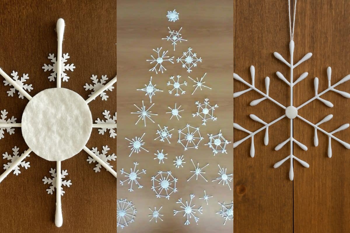 snowflakes with cotton swabs for your christmas