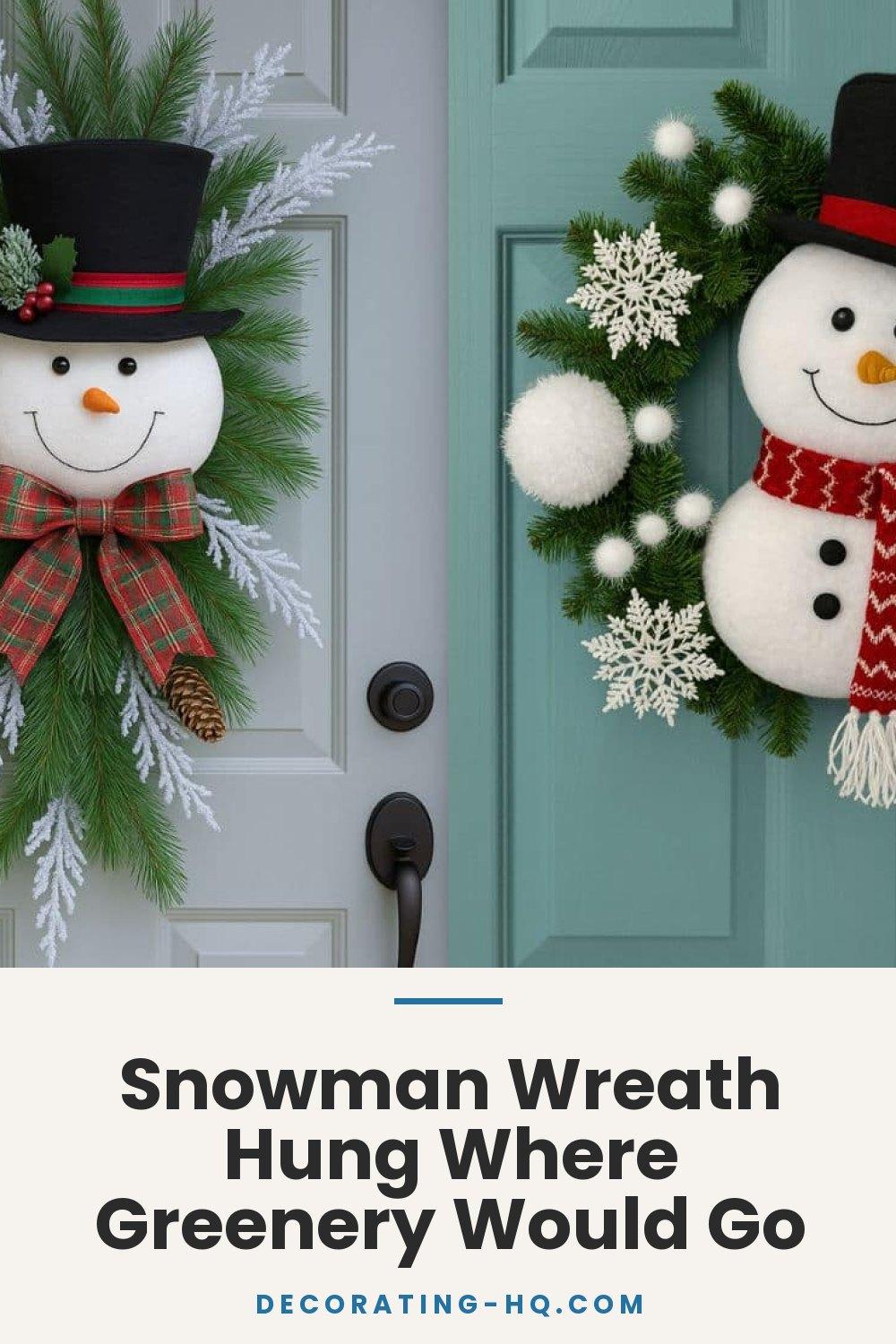 Snowman Wreath Hung Where Greenery Would Go