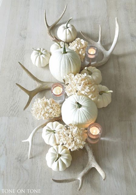 stylish decorating ideas with white pumpkins centerpiece