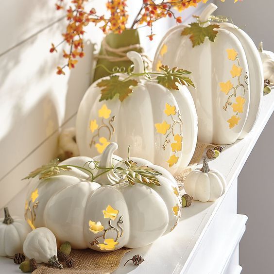 stylish decorating ideas with white pumpkins light