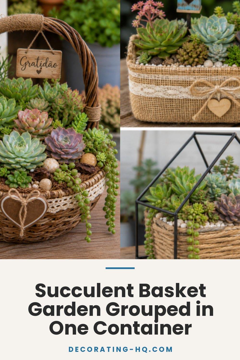 Succulent Basket Garden Grouped in One Container