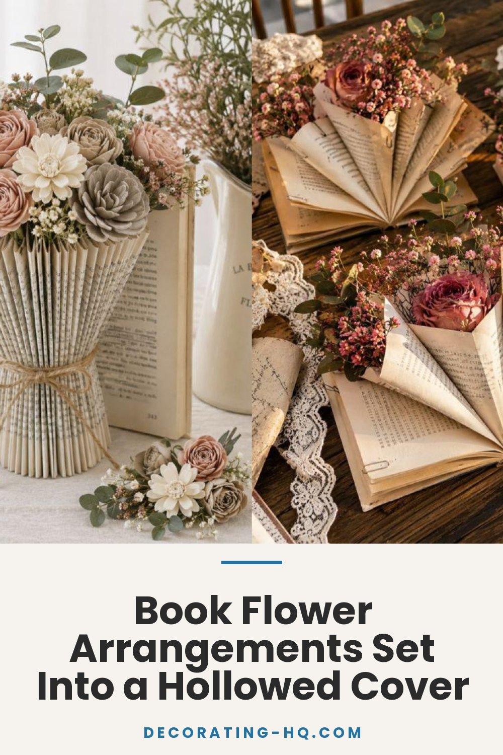 Book Flower Arrangements Set Into a Hollowed Cover