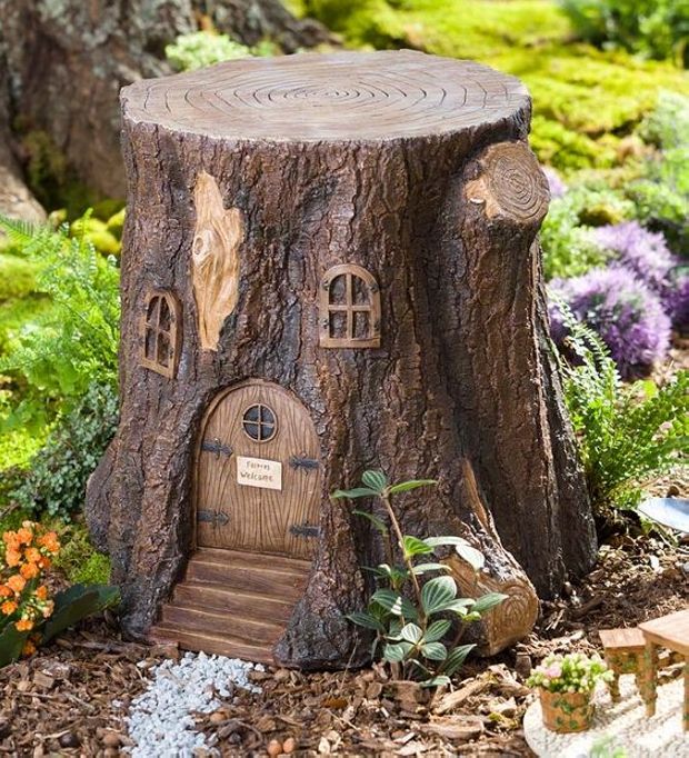 tree stump fairy gardens 3