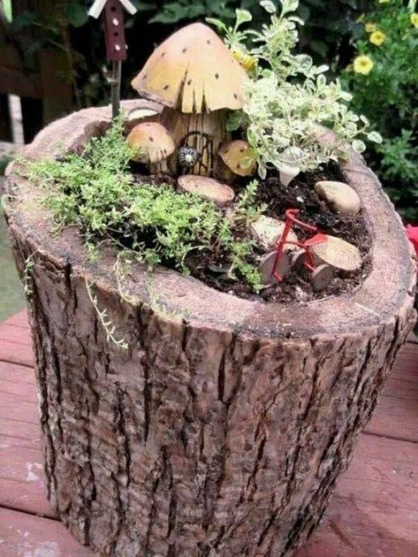 tree stump fairy gardens 8