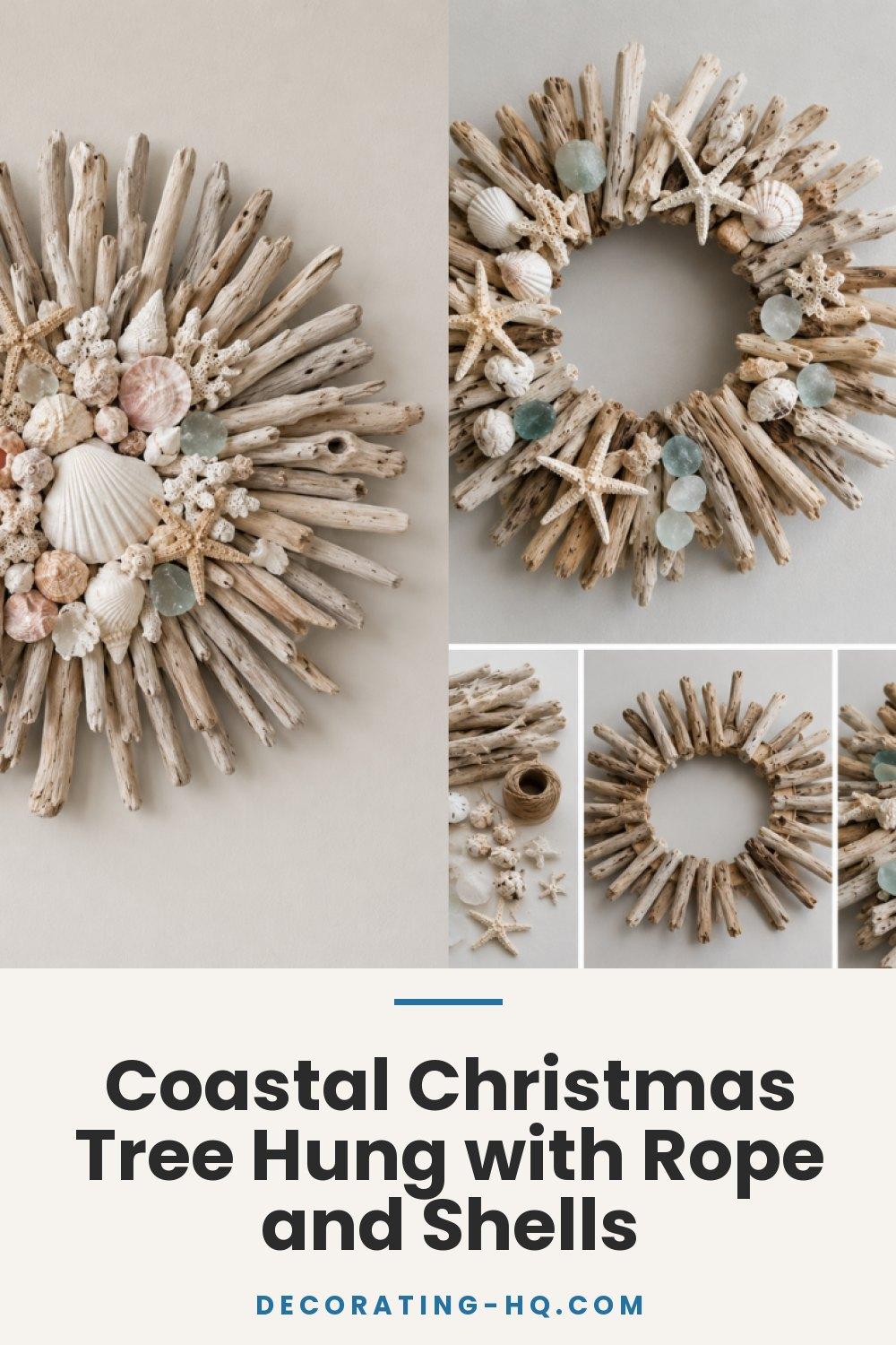 Coastal Christmas Tree Hung with Rope and Shells