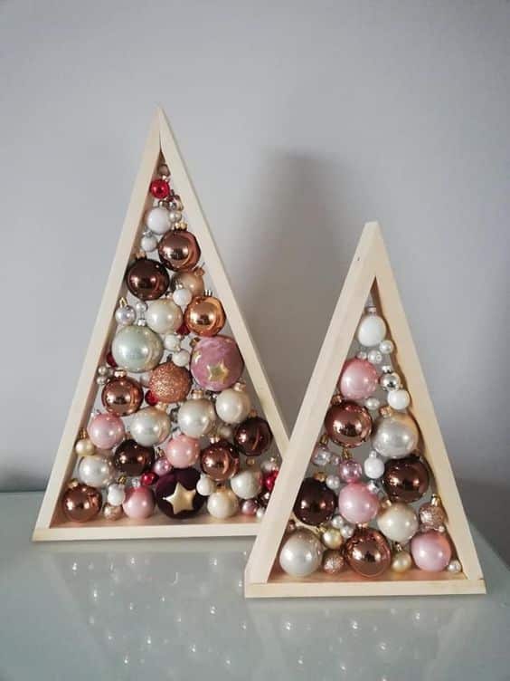 Triangular wooden Christmas tree with Christmas balls