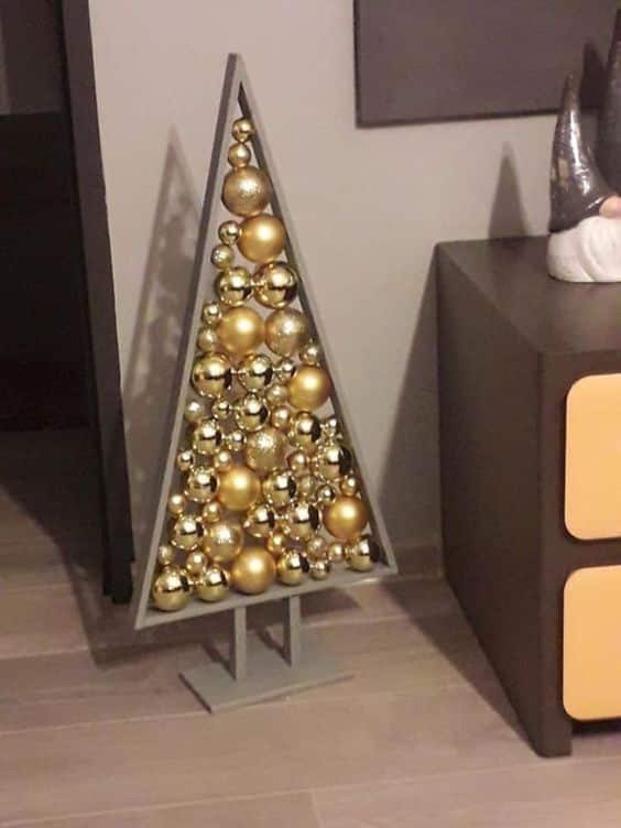 Triangular wooden Christmas tree with Christmas balls