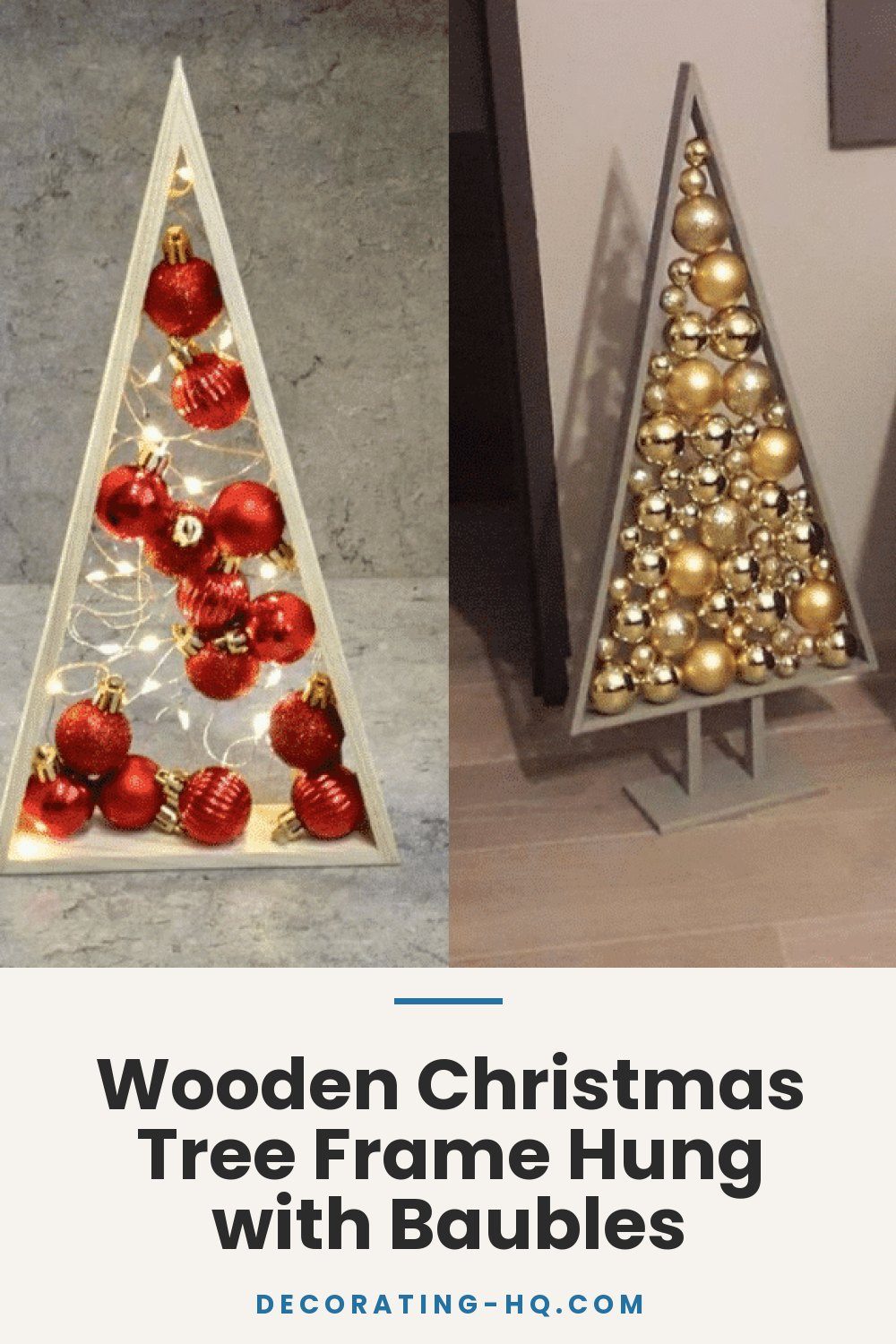 Wooden Christmas Tree Frame Hung with Baubles