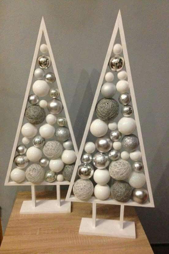 Triangular wooden Christmas tree with Christmas balls