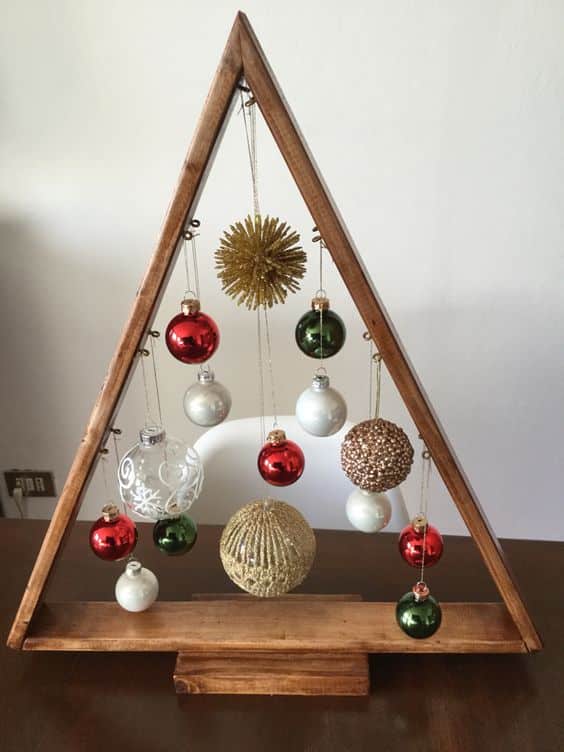 Triangular wooden Christmas tree with Christmas balls
