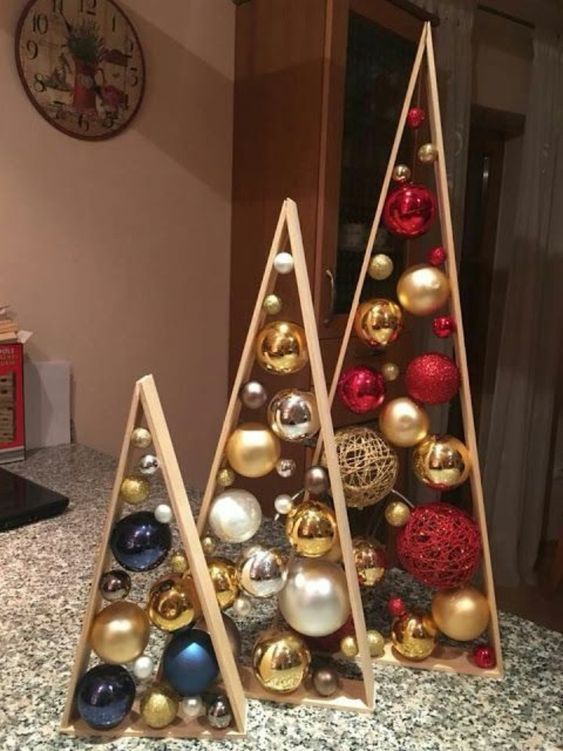 triangular wooden christmas tree with christmas balls 9