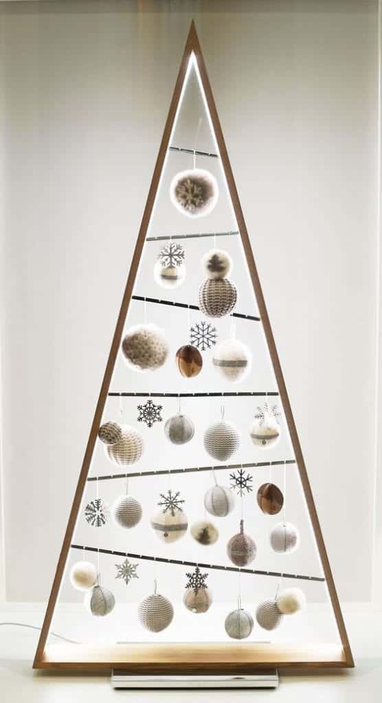 Triangular wooden Christmas tree with Christmas balls