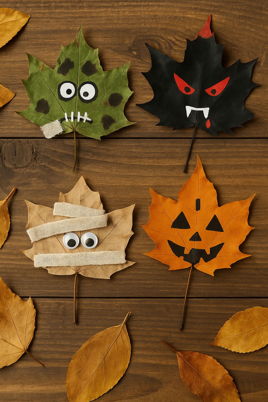 use leaves to decorate your halloween