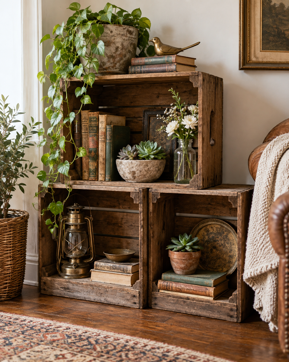 Vintage Wooden Crate Arrangements for Cozy Home Decor Vintage Wooden Crate Arrangements for Cozy Home Decor vintage wooden crate arrangements 6