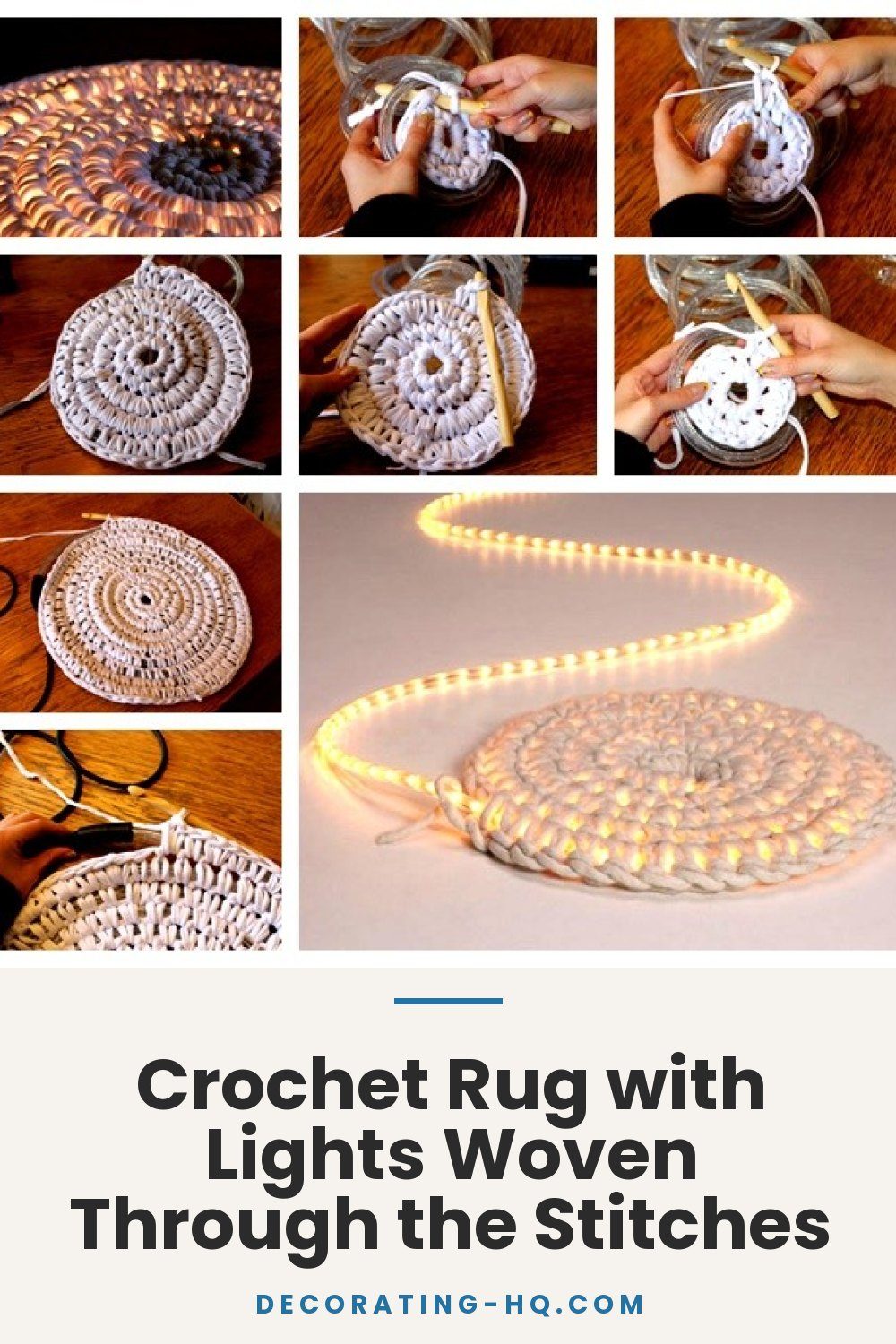 Crochet Rug with Lights Woven Through the Stitches