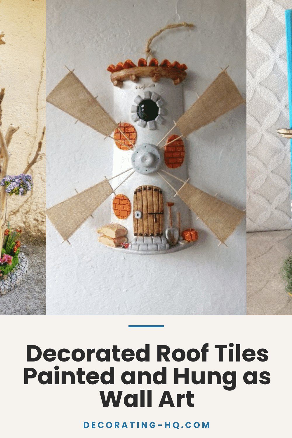 Decorated Roof Tiles Painted and Hung as Wall Art