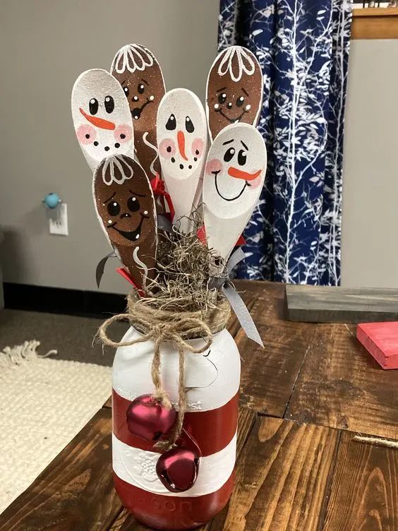 wooden spoons decorated for christmas