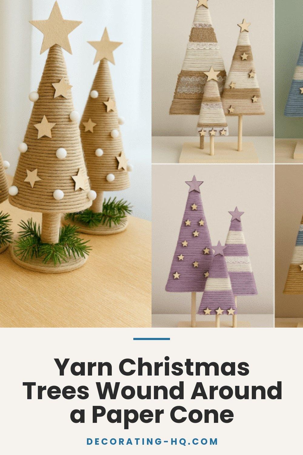 Yarn Christmas Trees Wound Around a Paper Cone
